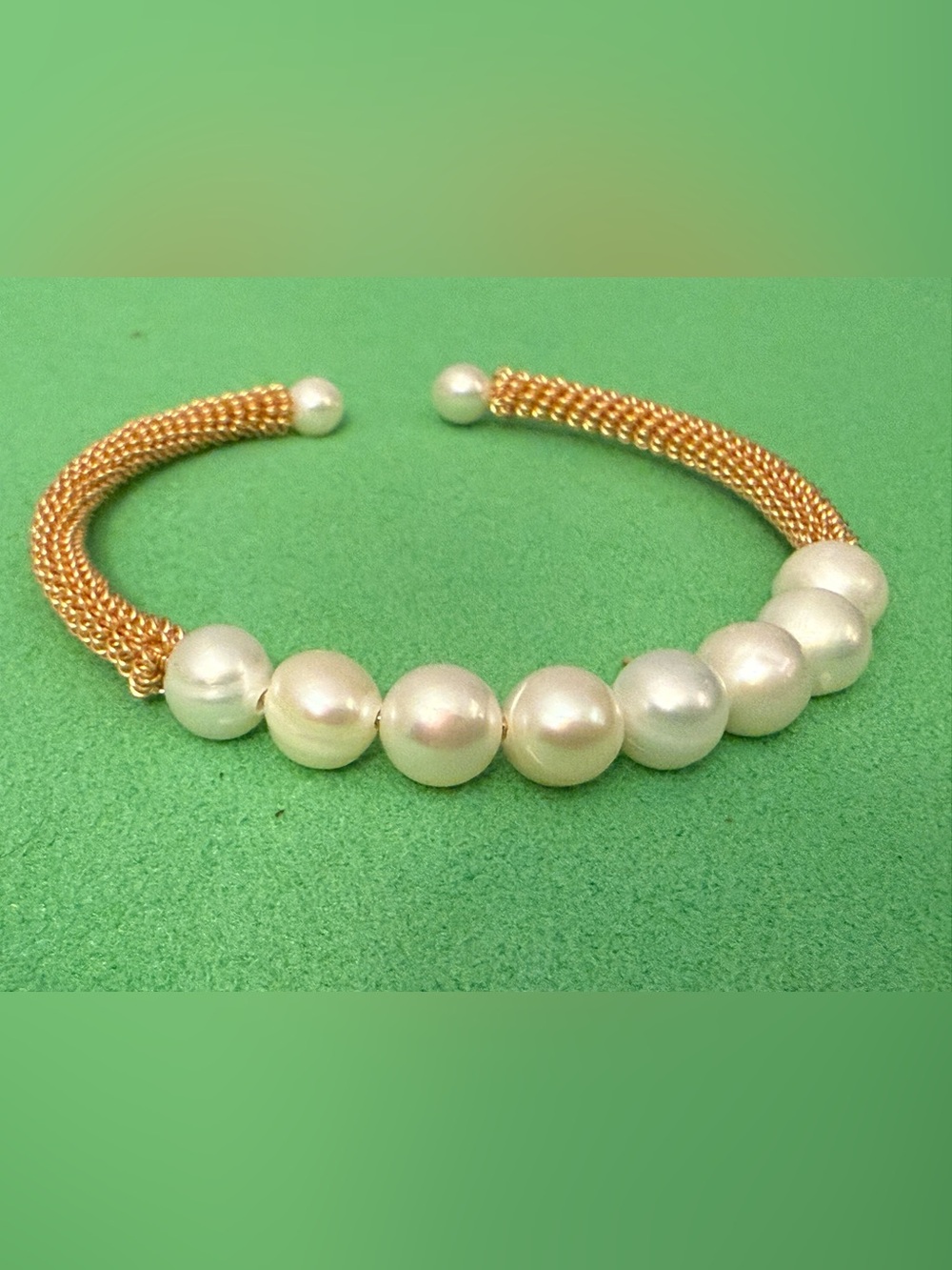 Genuine Pearl and Gold-Tone Mesh Cuff Bracelet - White Pearls